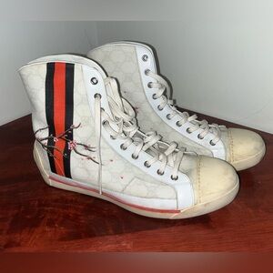 Gucci hi-top shoes - CUSTOM PAINTED CHERRY BLOSSOM TREES - (Size 8.5 Gucci = 9M)
